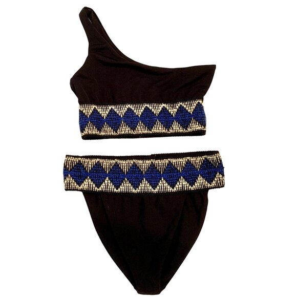 Elysiian One-Shoulder Milos Bikini Black Geometric S/XS Resort Beach Cruise - Picture 2 of 12